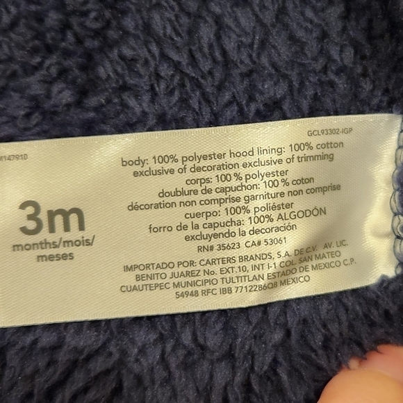 𝅺CARTER'S Navy Blue Sherpa Pram/Bunting, size 3 months - Picture 8 of 9
